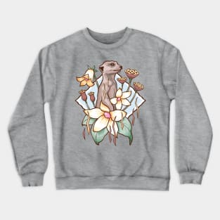 Meerkat in the Meadow - African Animal Floral Design Crewneck Sweatshirt